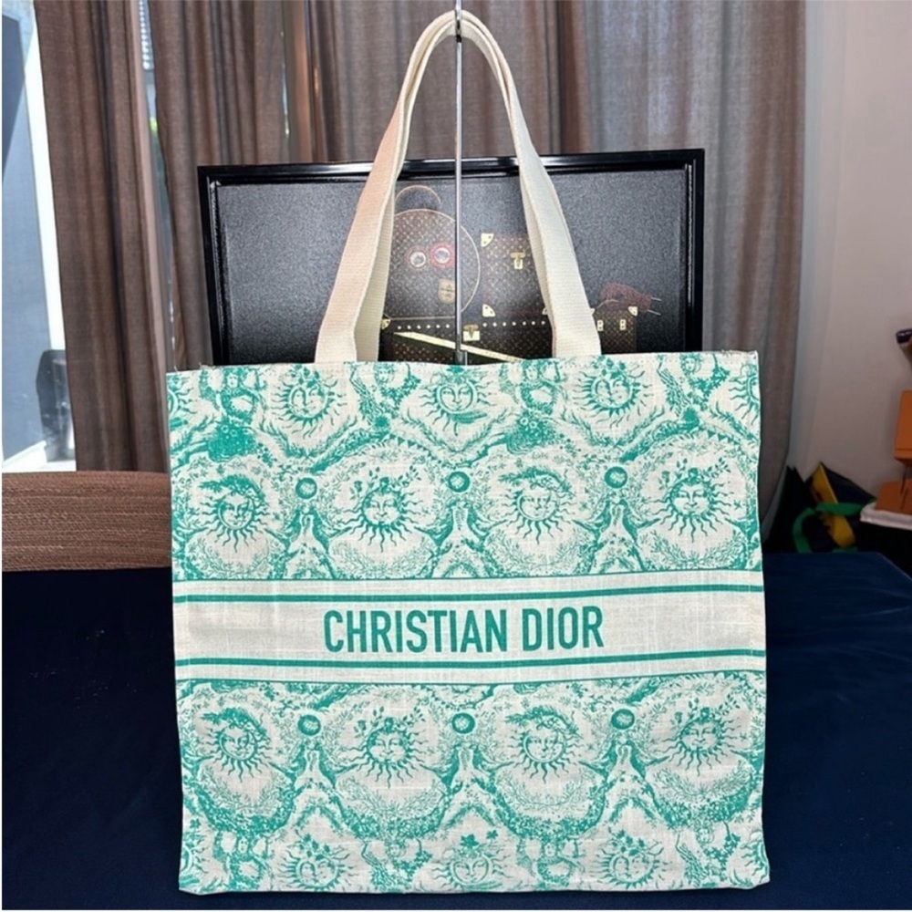 Christian Dior Dioriviera Linen Cotton Blend Tote Turquoise 2024 NEW Authentic - Picture 2 of 6